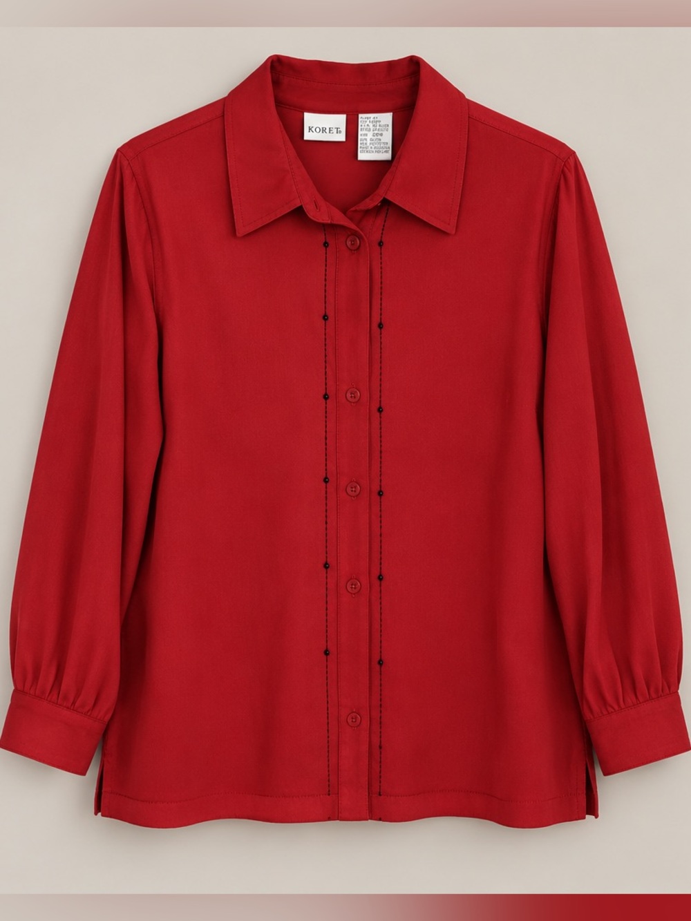 Koret Women's Red Button-Down Blouse with Pin-Tuck Detail
